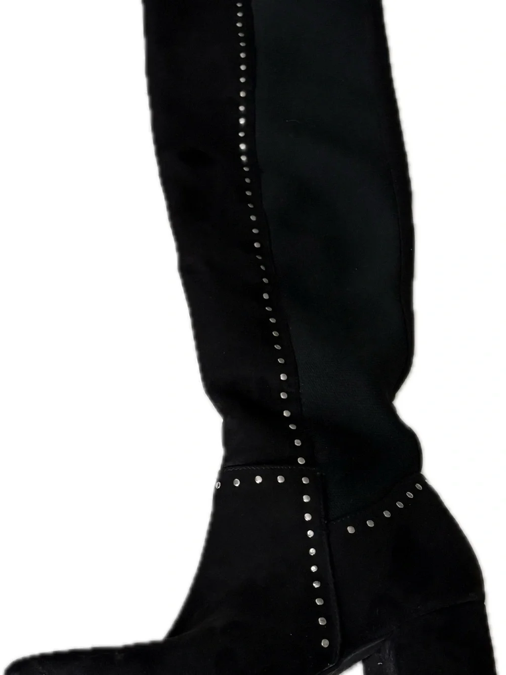 Black Studded Knee-High Heel Boots - Women